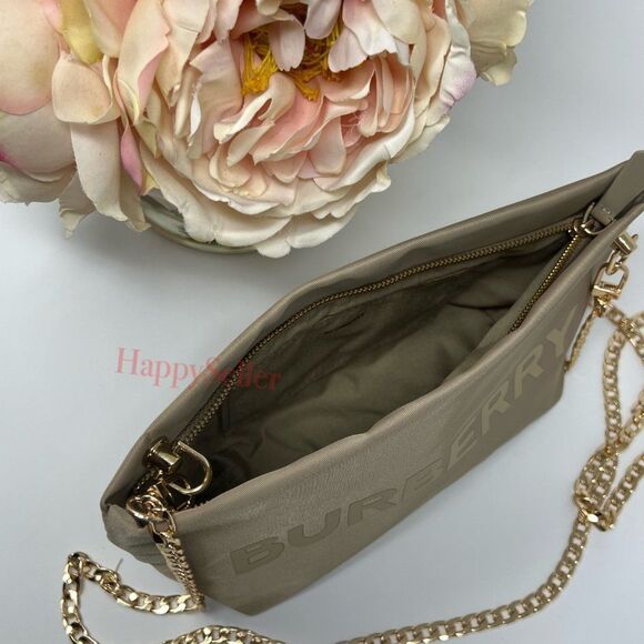 Burberry Pouch Crossbody Purse Cosmetic Organizer Tan Gold Makeup Case Dopp Kit - Picture 7 of 12